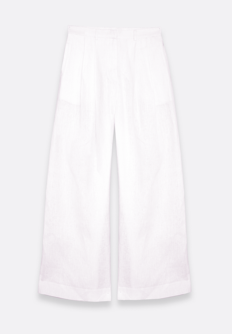 White Wide-Leg Linen Trousers