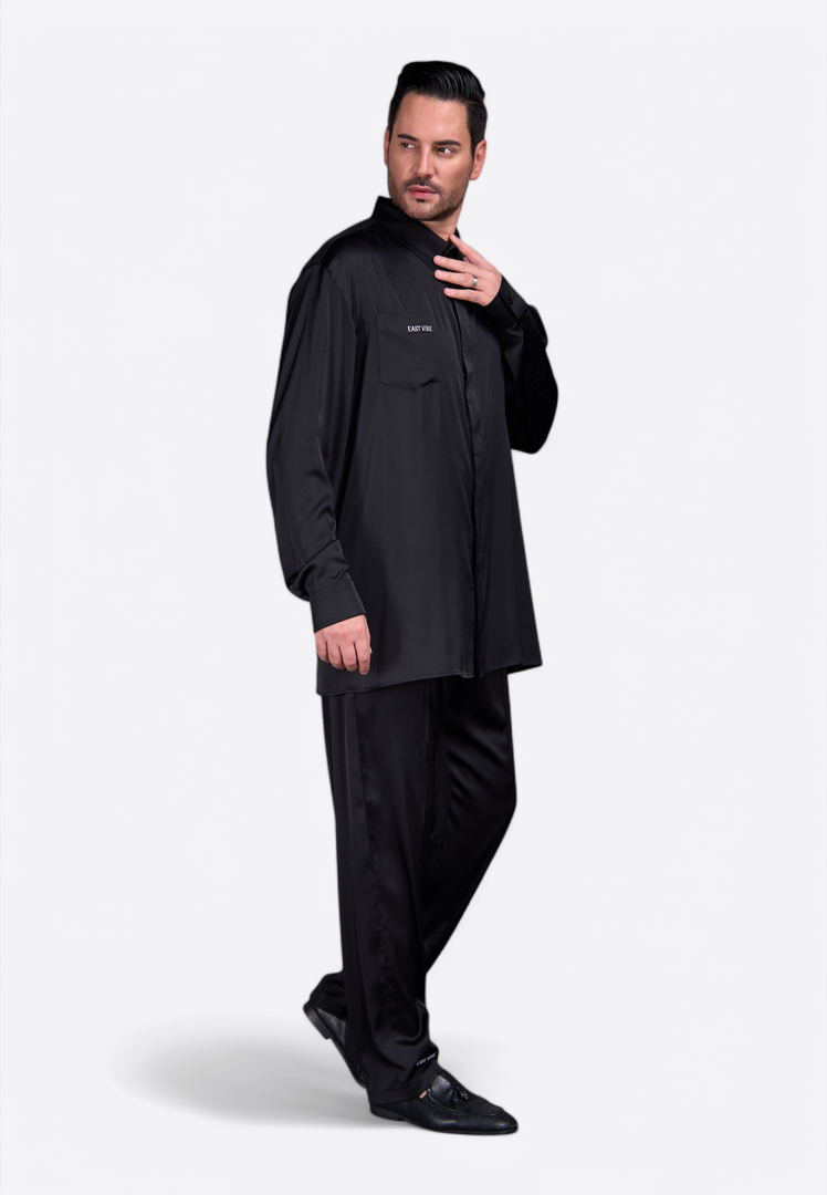 Black Silk Shirt for Men - Side