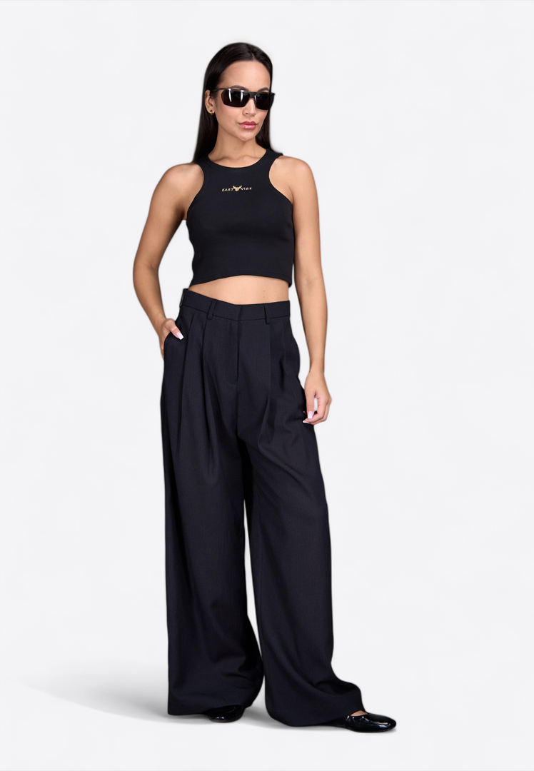 Black Wide Leg Linen Trousers - East Vibe