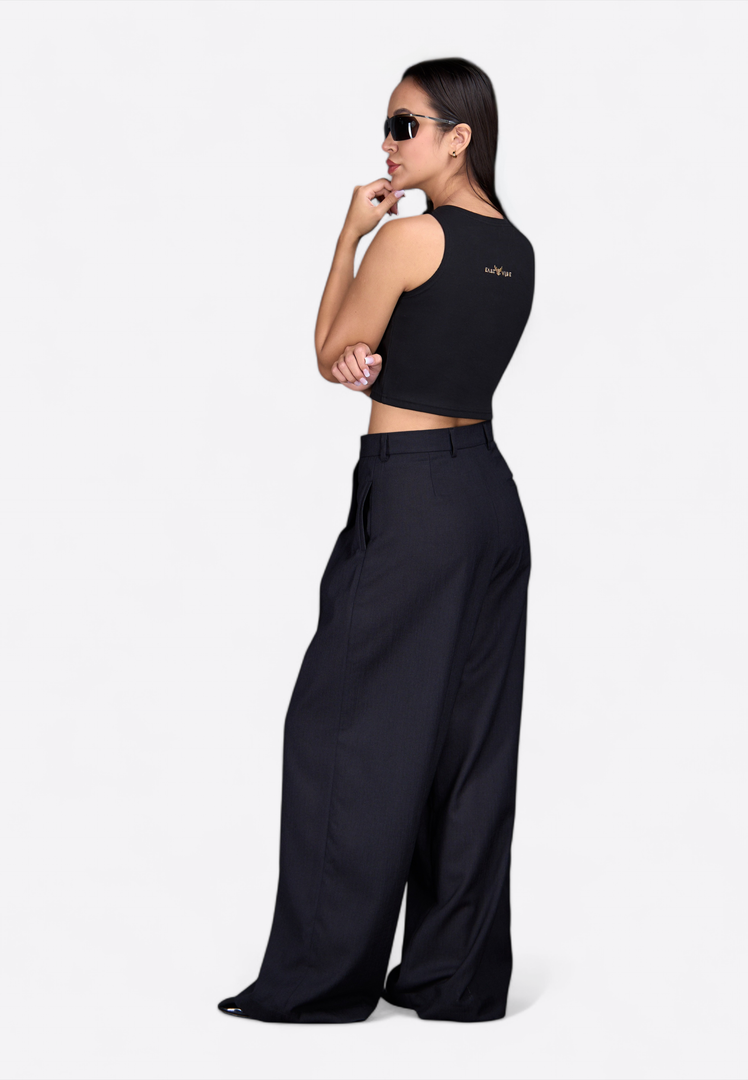 Black Wide Leg Linen Trousers - East Vibe