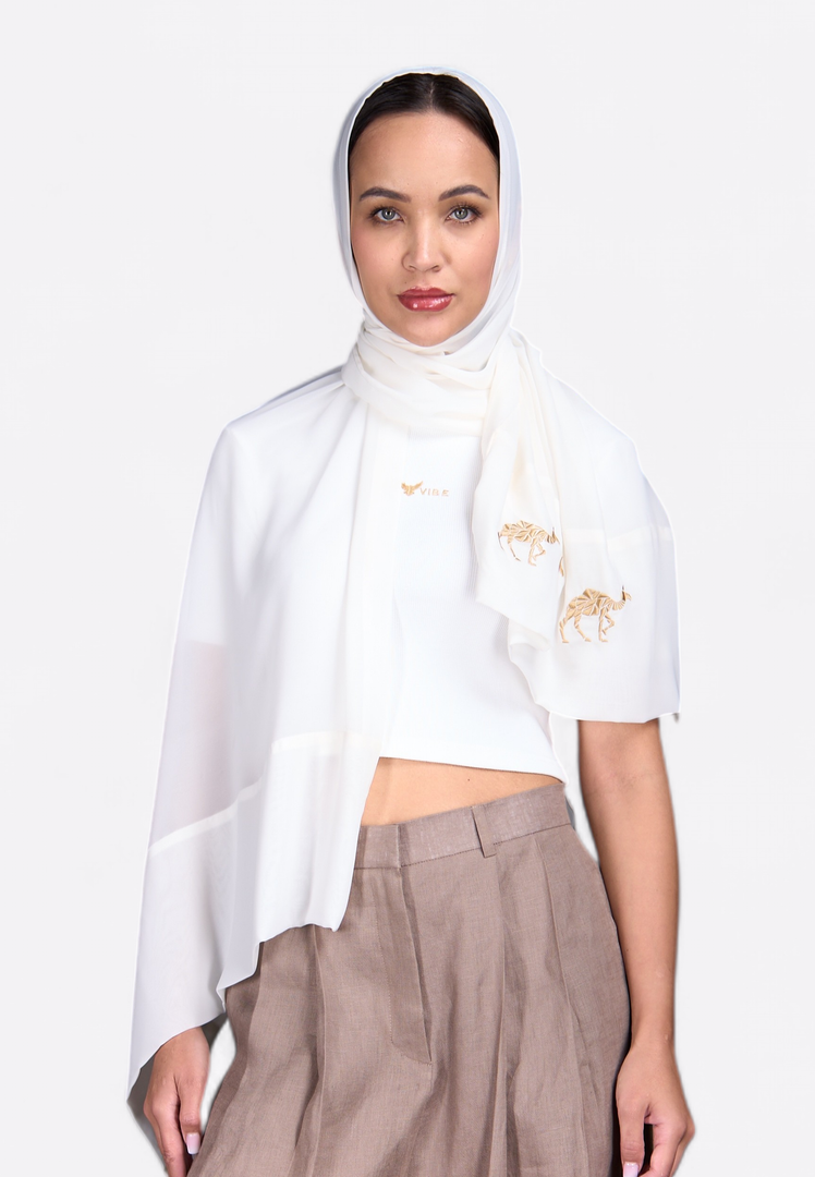 EMIRATES LIMITED 'CAMEL' White Scarf - East Vibe