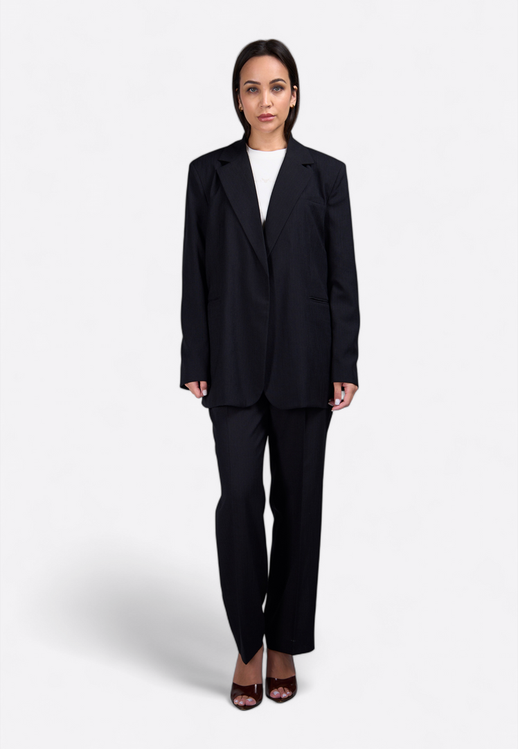 Black Linen Open Front Blazer - East Vibe