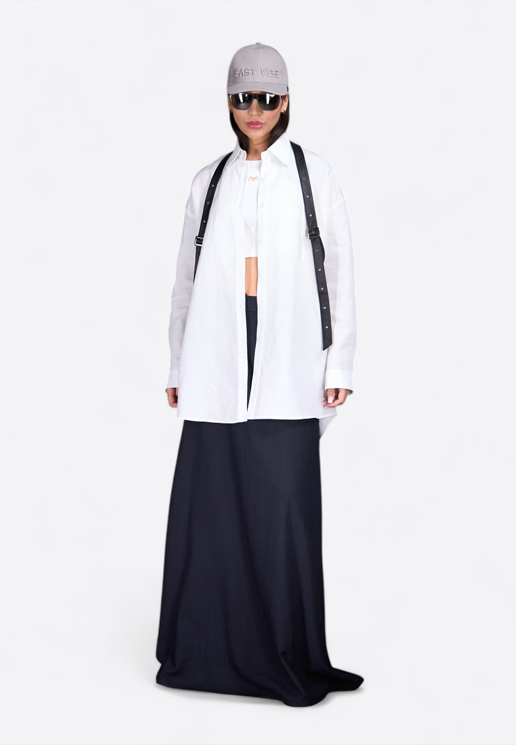 Oversized Leather Belted White Shirt - East Vibe