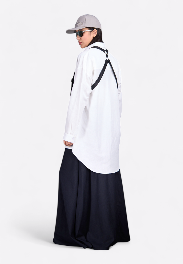 Oversized Leather Belted White Shirt - East Vibe