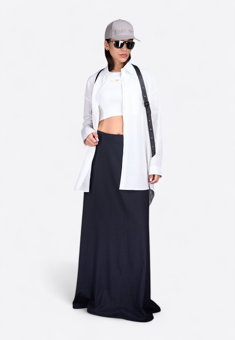 Oversized Leather Belted White Shirt - East Vibe