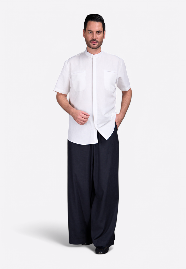 Short Sleeve Off-White Linen Shirt