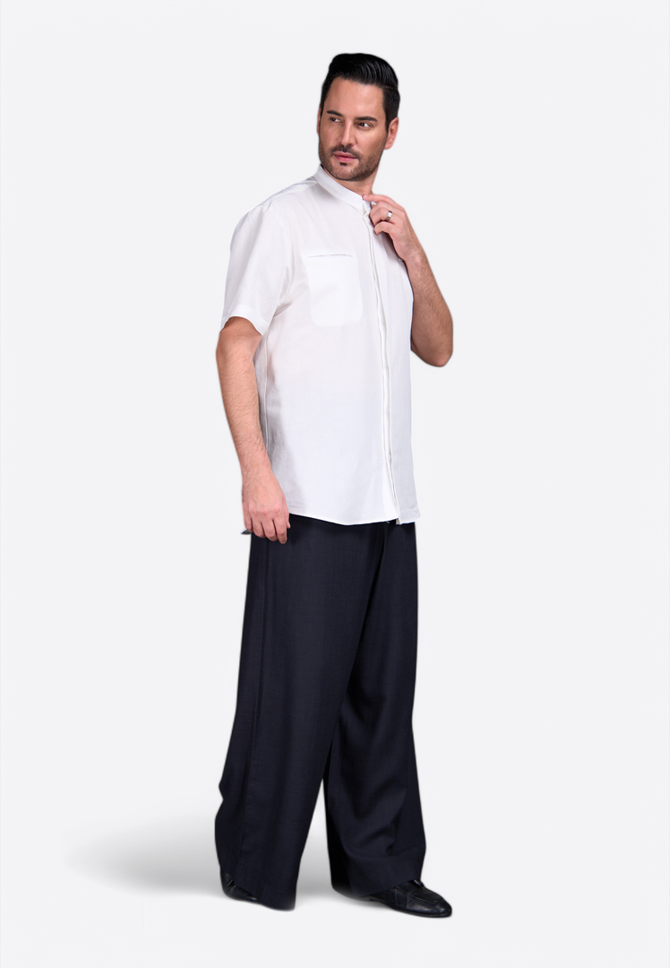 Short Sleeve Off-White Linen Shirt