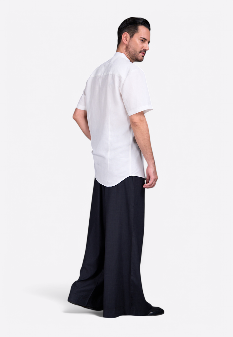 Short Sleeve Off-White Linen Shirt