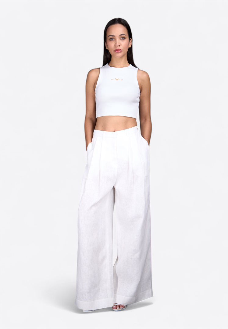 White Wide-Leg Linen Pants - East Vibe