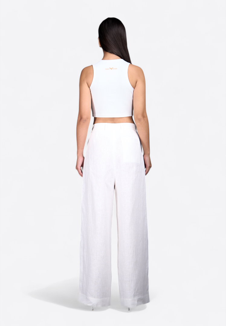 White Wide-Leg Linen Pants - East Vibe