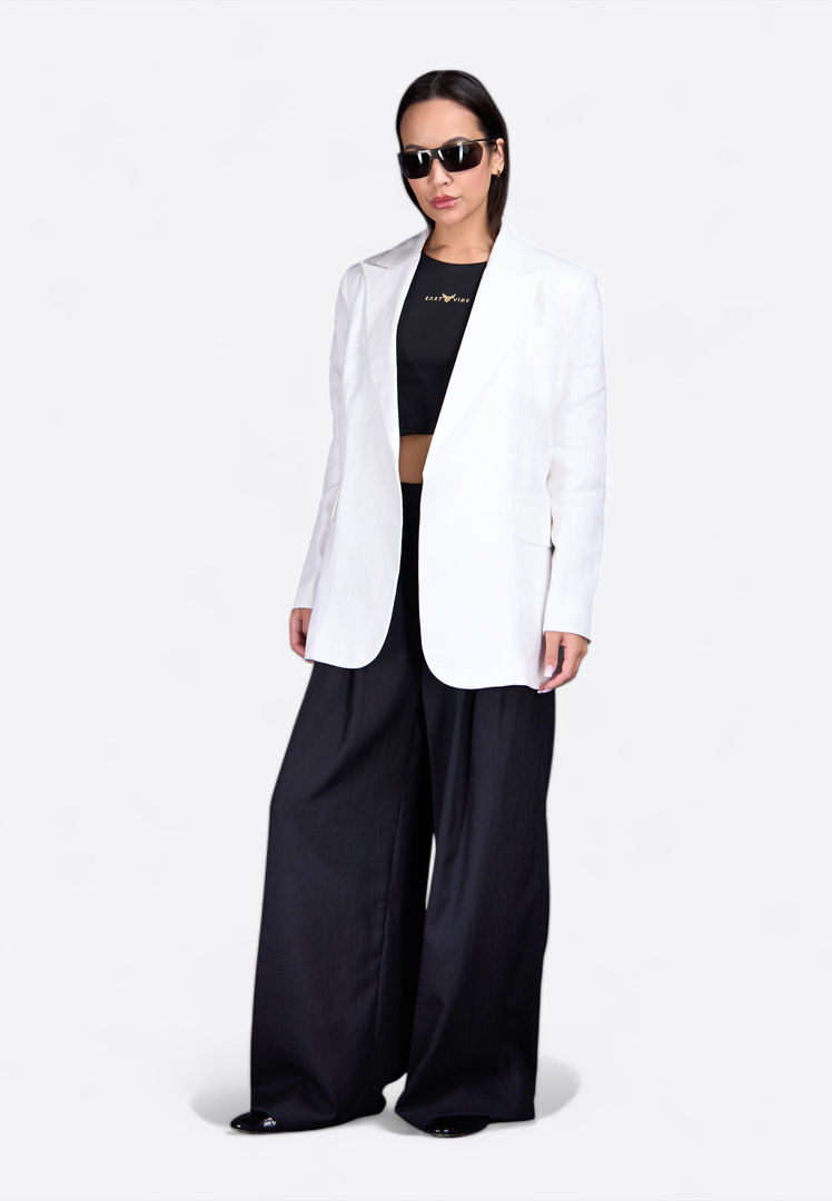 Embroidered Classic White Blazer - East Vibe