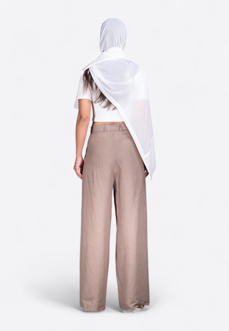 Beige Wide Leg Linen Trousers - East Vibe