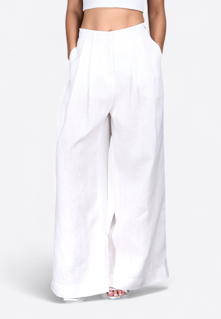 White Wide-Leg Linen Pants - East Vibe