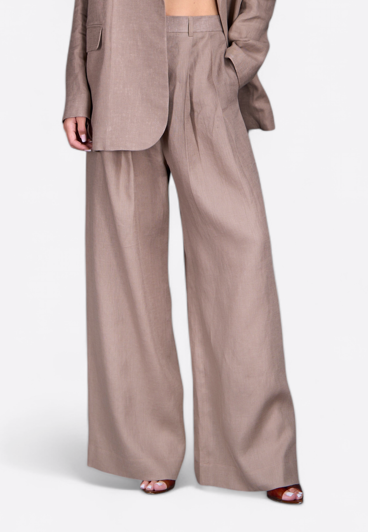 Beige Wide-Leg Linen Pants - East Vibe