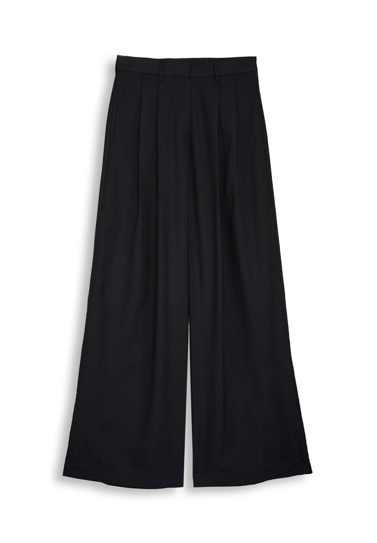 Black Wide Leg Linen Trousers