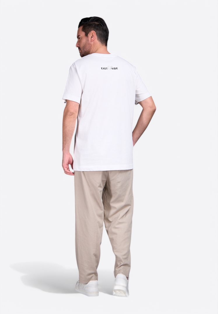 White Cotton T-Shirt With East Vibe Embroidery